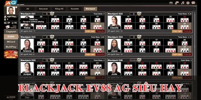 Đánh blackjack EV88 siêu hay trên AG